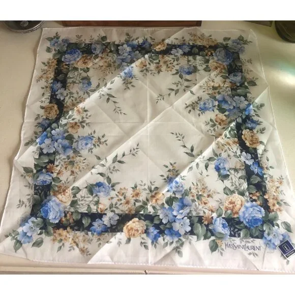 Vintage Yves Saint Laurent Small Floral Pattern Scarf / Handkerchief - Picture 2 of 7